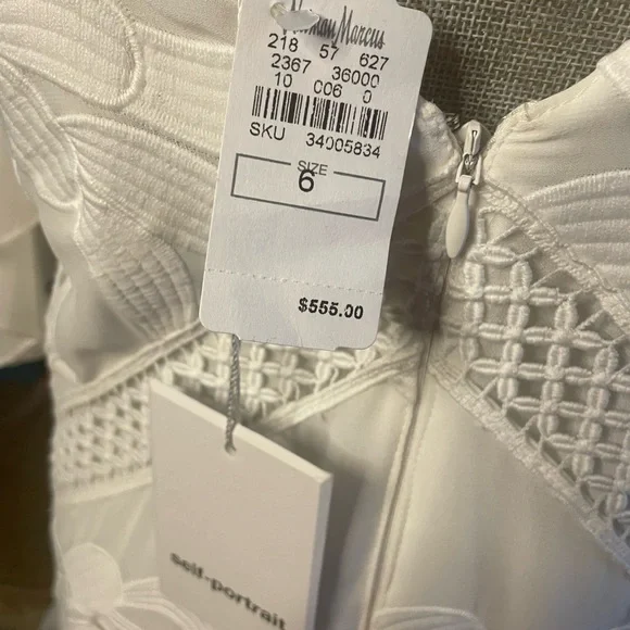 NWT Self-Portrait White Embroidered Dress. Sz 6 - Picture 9 of 11